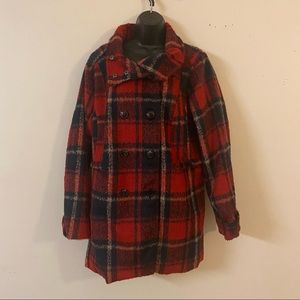 Fresh New York Red and Black Plaid Peacoat